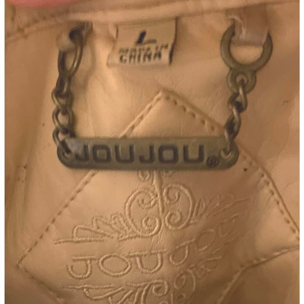 JouJou Women's Beige Faux Leather Full Zip Moto Jacket Zipper Pockets Snaps SZ L - Picture 11 of 11